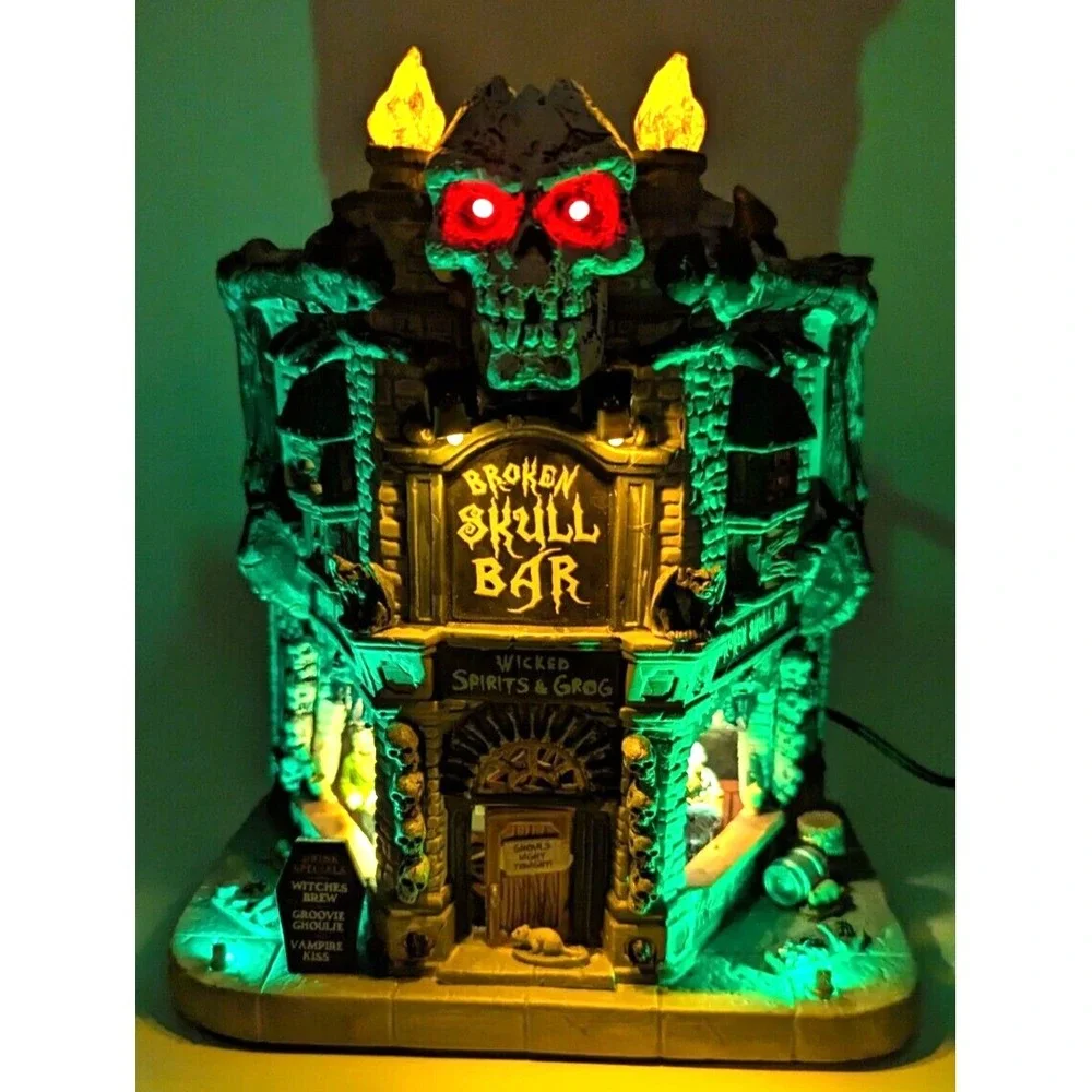 Lemax Spooky Town BROKEN SKULL BAR Halloween Skeleton Bones Lights & Sound